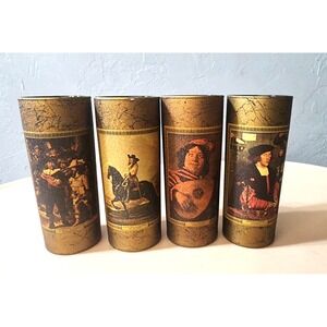 4Vintage Jim Beam Whiskey liquor art Glasses Gold Frederick Remington Equestrian